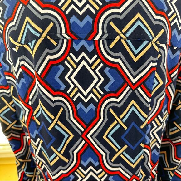 Cache Geometric Button Front Dress Size 12 Belted Multi Colored NWT - Picture 9 of 12